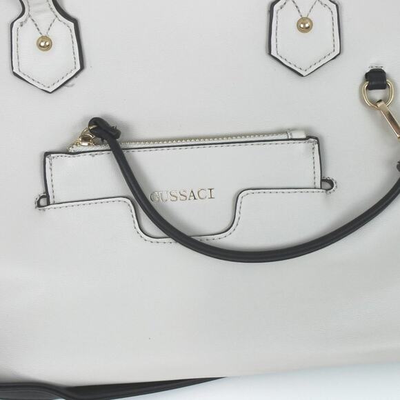 Gussaci Women's Large Tote Shoulder Handbag Minimalist Neutral Cream Black Trim - Picture 6 of 12